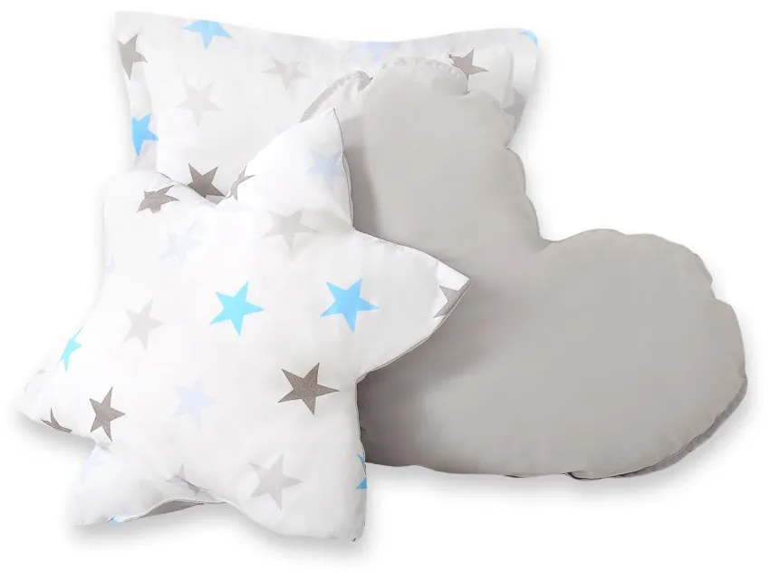 Bobono Stan Teepee pre deti + hracia podložka + vankúše + ozdobné perie - Stars modro-šedá/šedá