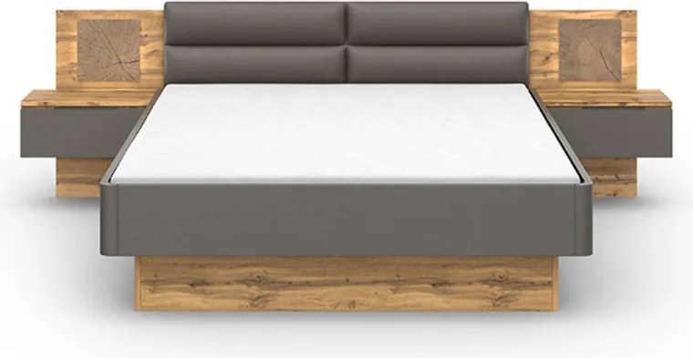 Posteľ s nočnými stolíkmi Capri 180x200 cm, dub wotan/šedá