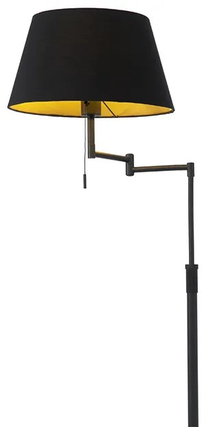 Stojaca lampa čierna s čiernym tienidlom a nastaviteľným ramenom - Ladas Deluxe