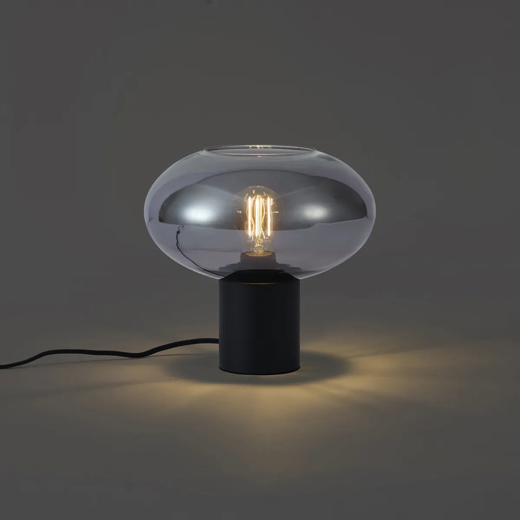 Dizajnová stolná lampa čierna s dymovým sklom - Umbrella
