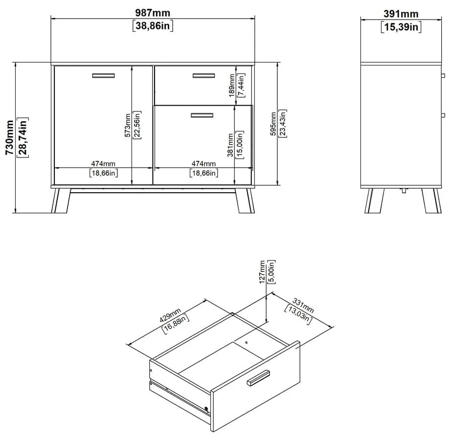 Biela/v prírodnej farbe komoda v dekore duba 99x73x39 cm Ikast – Tvilum