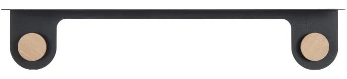 Nástenná čierna polica z ocele s detailom z dubového dreva s 2 háčikmi Gazzda Hook, dĺžka 70 cm