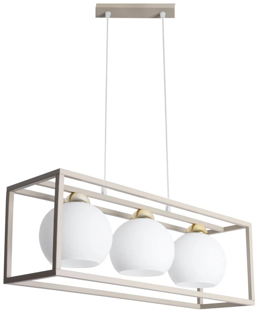 Závesné svietidlo Eliza Cage, 3x biele sklenené tienidlo v kovovom ráme