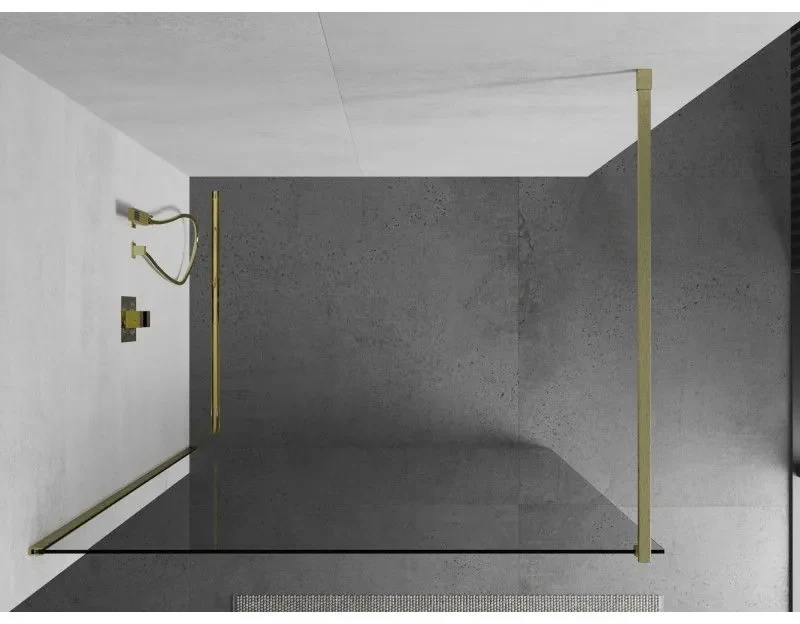 Mexen Kioto, sprchová zásteny typ Walk-In 180 x 200 cm, 8mm číre sklo, zlatý matný profil, 800-180-101-55-00