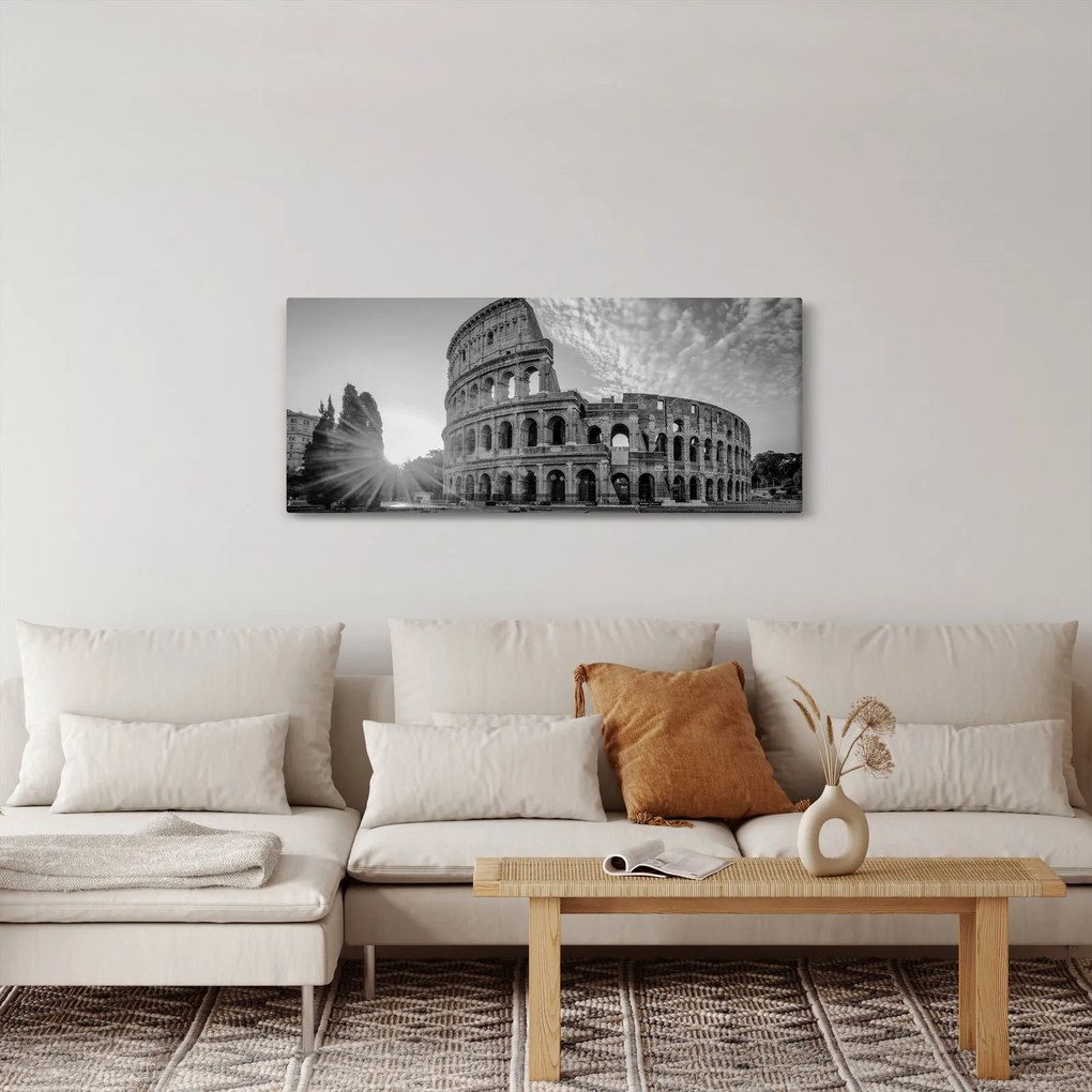 Obraz - Koloseum v Ríme, čiernobiele (120x50 cm)