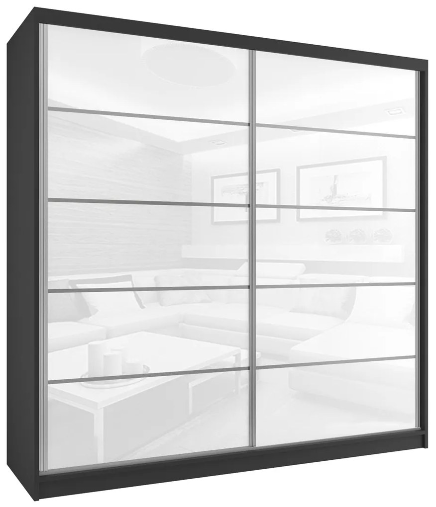Šatníková skriňa 200 cm Belini čierny mat / biely lesk s posuvnými dverami a zrkadlom  BH SZP1/2/B/WI/5W/HI