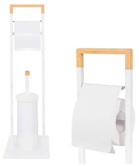 SPRINGOS Držiak na toaletný papier s WC štetkou SPRINGOS TB0004 biely/bambus