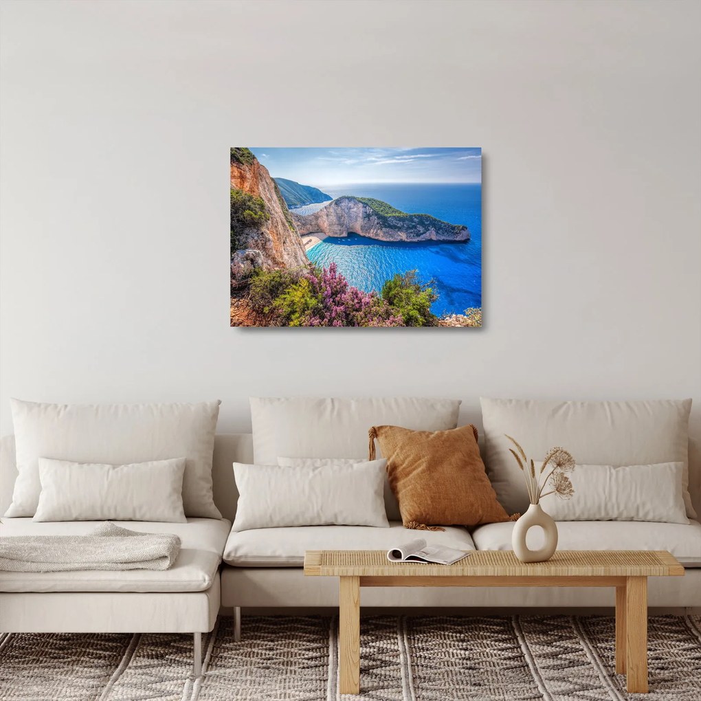 Sklenený obraz - Pláž Navagio, Grécko (70x50 cm)