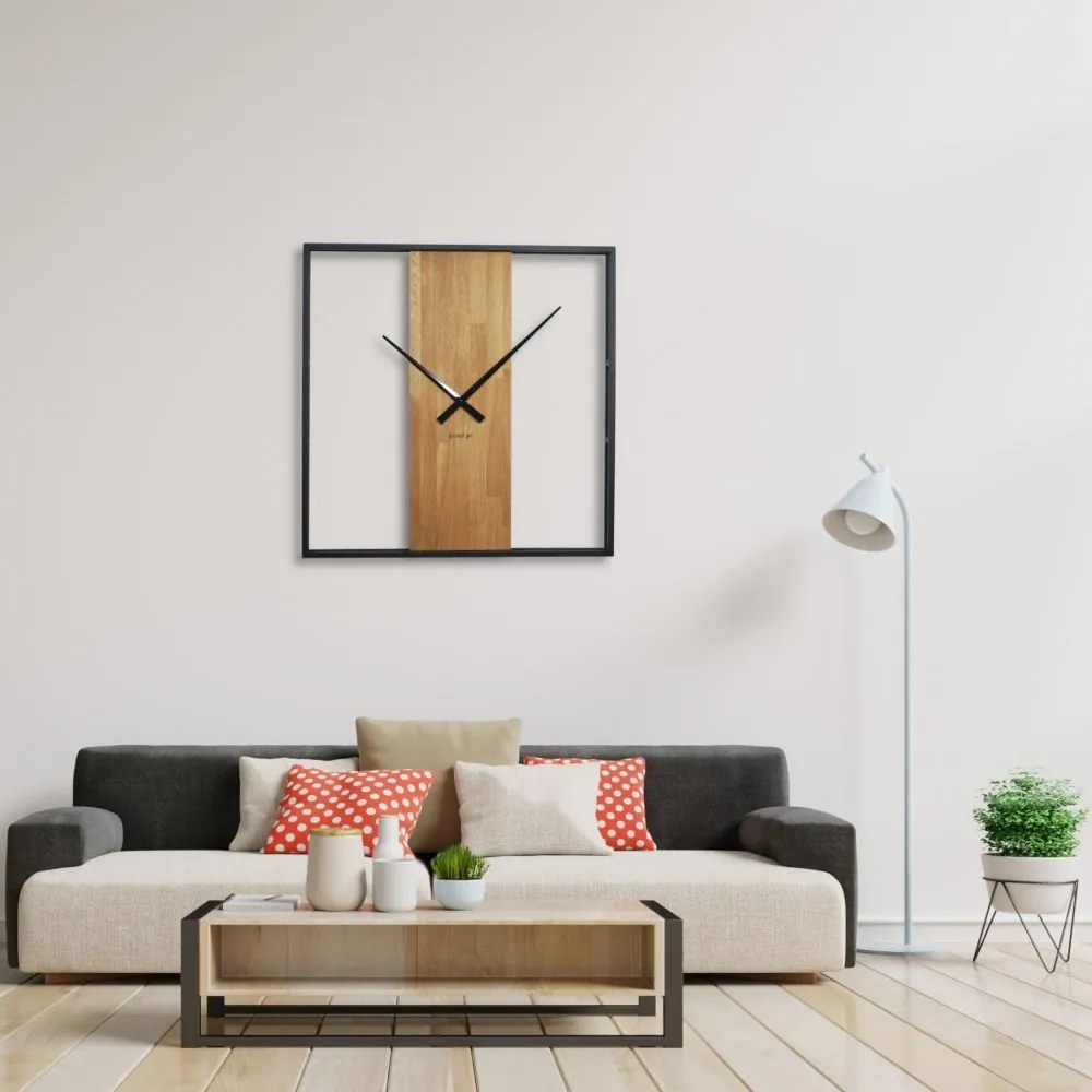 Dizajnové nástenné hodiny v kombinácií dreva a kovu 80 cm
