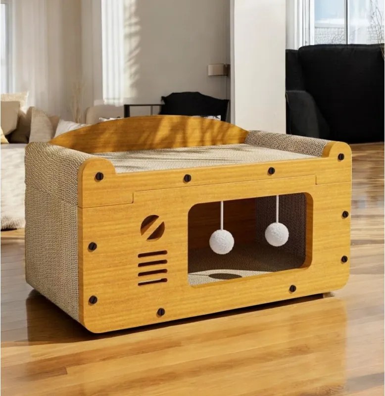 Mačací domček 3v1 KITZONE 56x30 cm, béžový