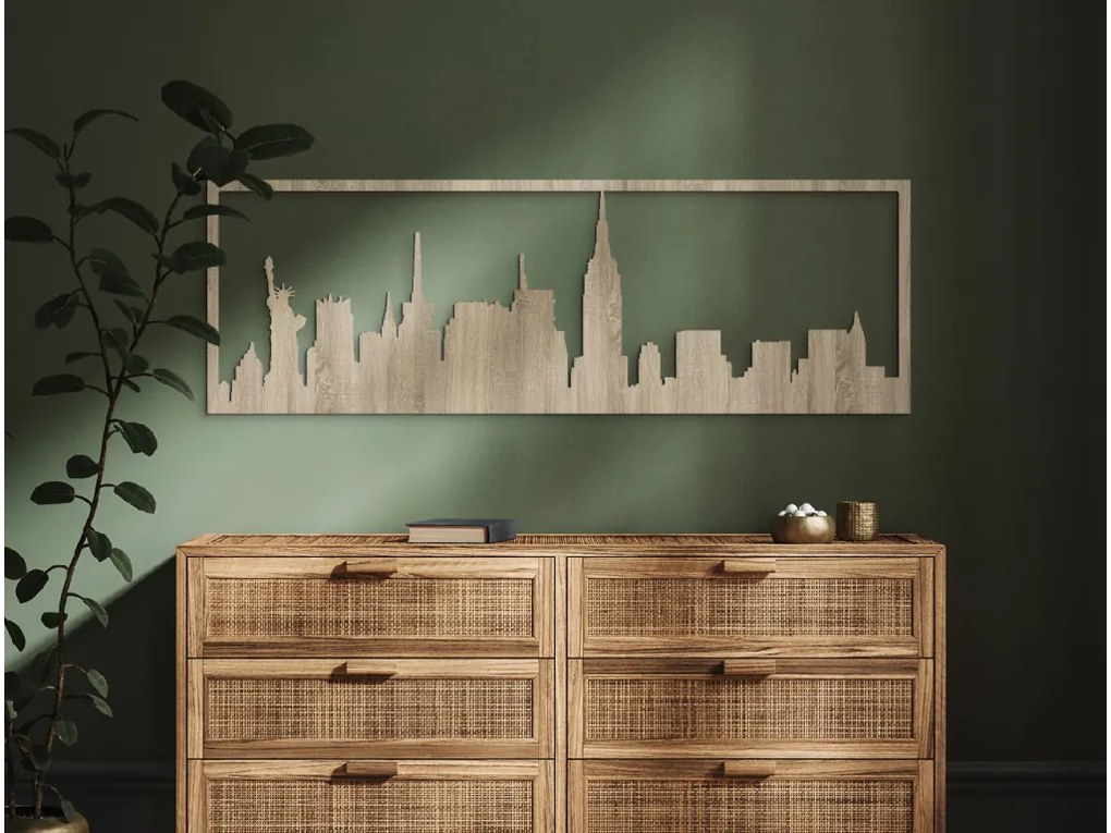 drevko Obraz Frankfurt panoráma Rozmer obrazu: 29,5 x 89 cm, Farba dekorácie: Čierna