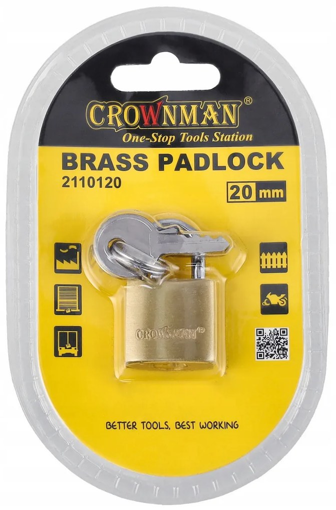 CROWNMAN 20mm mosadzný visiaci zámok s tromi náhradnými kľúčmi