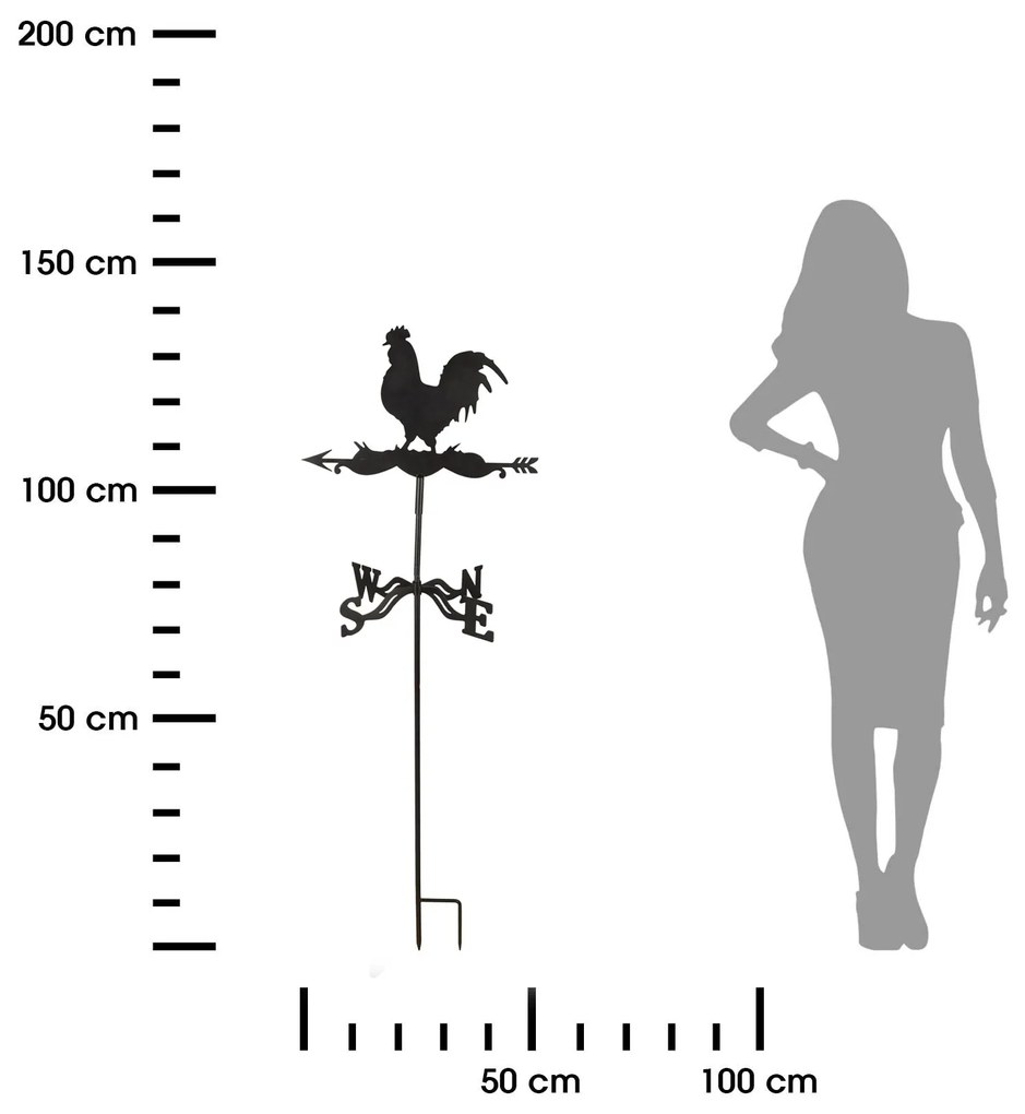 Zapichovací ukazovateľ vetra Rooster, 134x45 cm, kov, hnedá