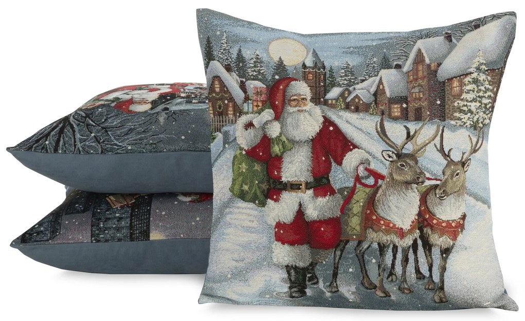VIANOČNÁ GOBELÍNOVÁ DEKORAČNÁ OBLIEČKA NA VANKÚŠ MERRY4 45X45 CM VZOROVANÁ