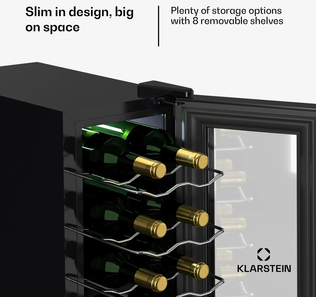 Klarstein Shiraz 18 Slim Uno, chladnička na víno, 18 fliaš, 5 - 18 °C, dotykové ovládanie