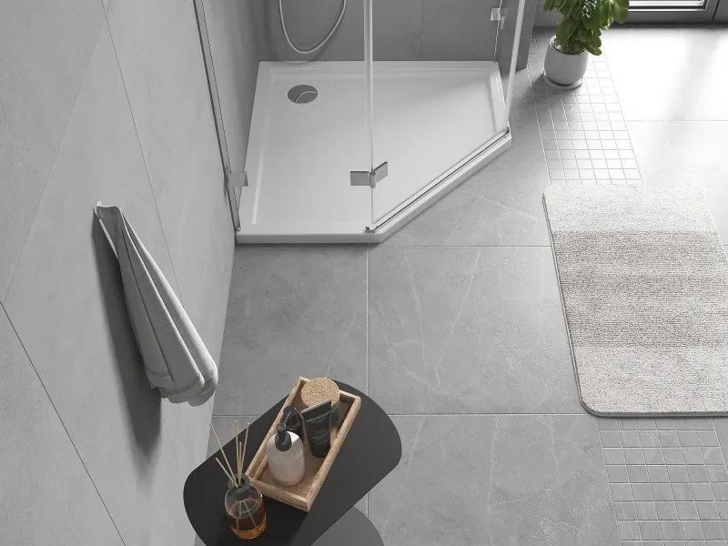 Mexen Flow Slim, päťuholníková úzka sprchová vanička 100 x 100 cm, biela lesklá, 46P101010