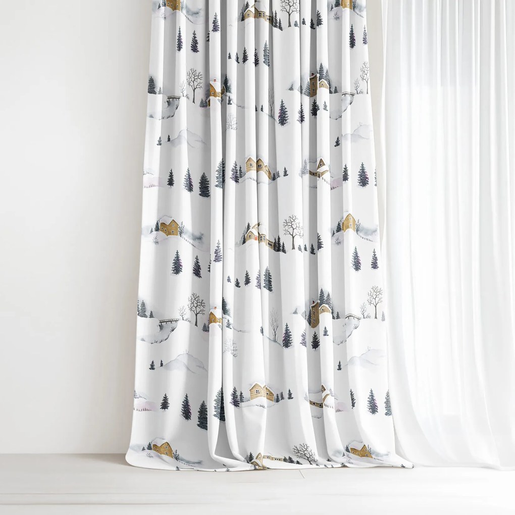 Goldea vianočný dekoračný záves - zimná krajina 160x150 cm