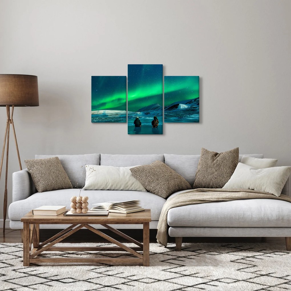 Obraz ľudí a polárna žiara (90x60 cm)