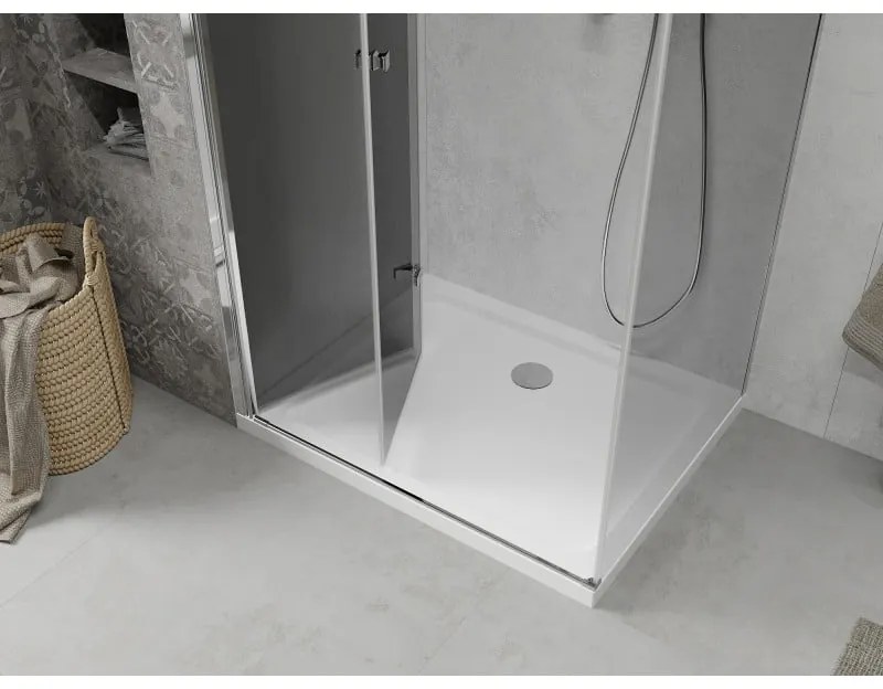 Mexen Lima, sprchový kút so skladacími dverami 70 (dvere) x 80 (stena) cm, 6mm šedé sklo, chrómový profil + slim sprchová vanička biela + chrómový sifón, 856-070-080-01-40-4010