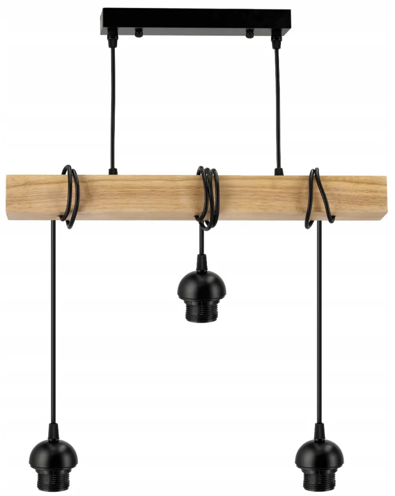 BERGE LED závesné stropné svietidlo, drevený trám, 3xE27, loft, dymovo šedá