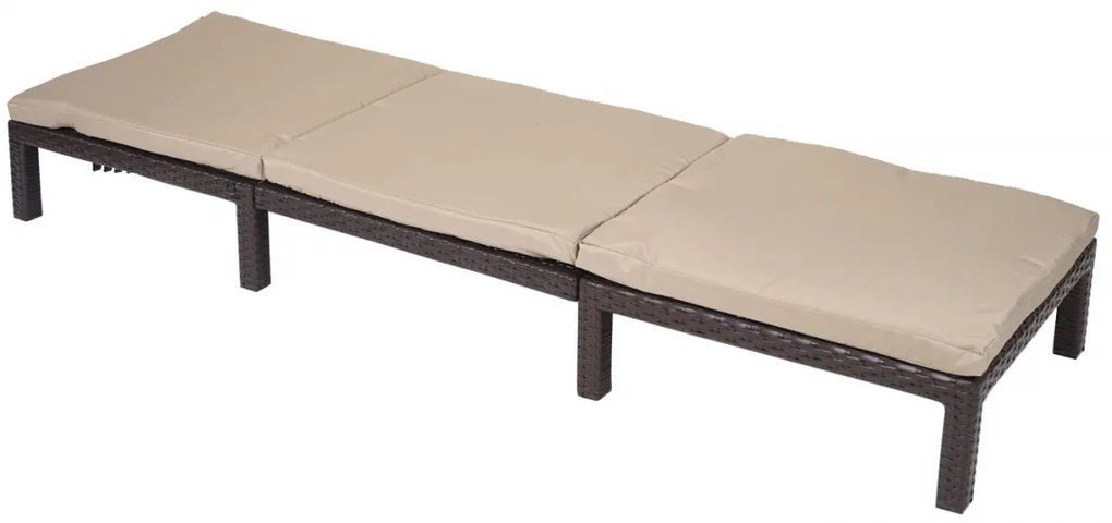 Záhradné lehátko HWC-A51 - polyratan, krémové vankúše basic 5cm - hnedá