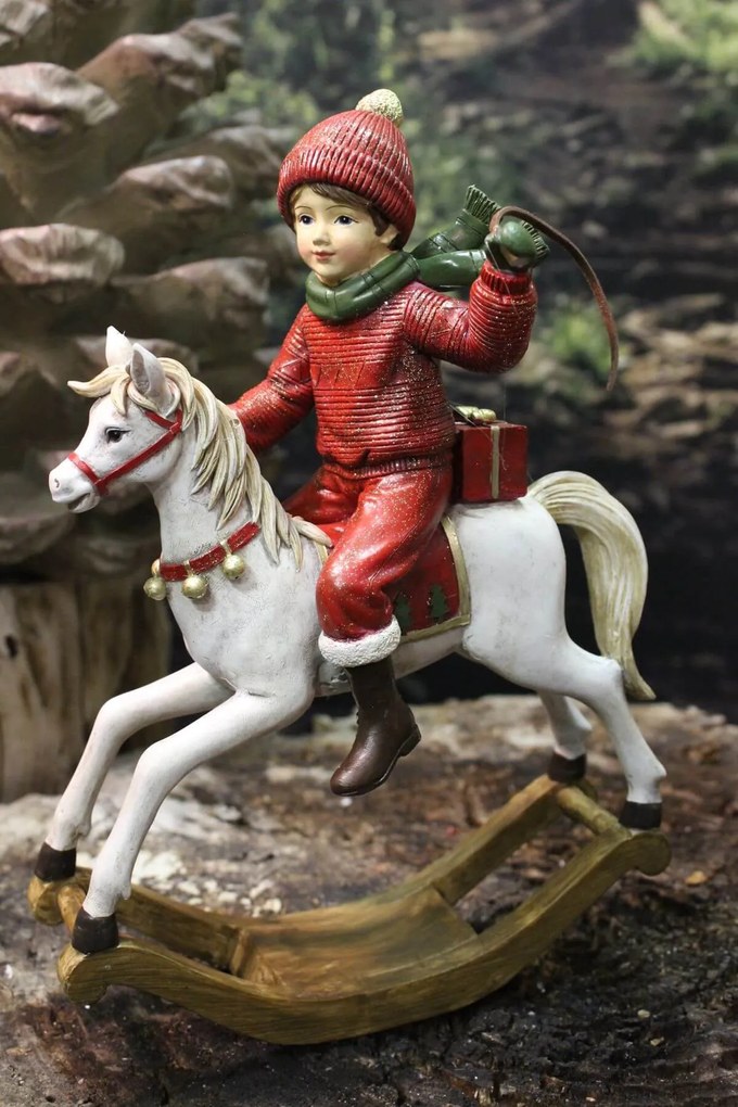 Červeno odetý chlapček na bielom koni 26cm