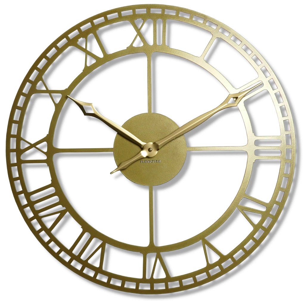 Nástenné kovové hodiny Vintage Retro zlato Flex z21a, 50 cm