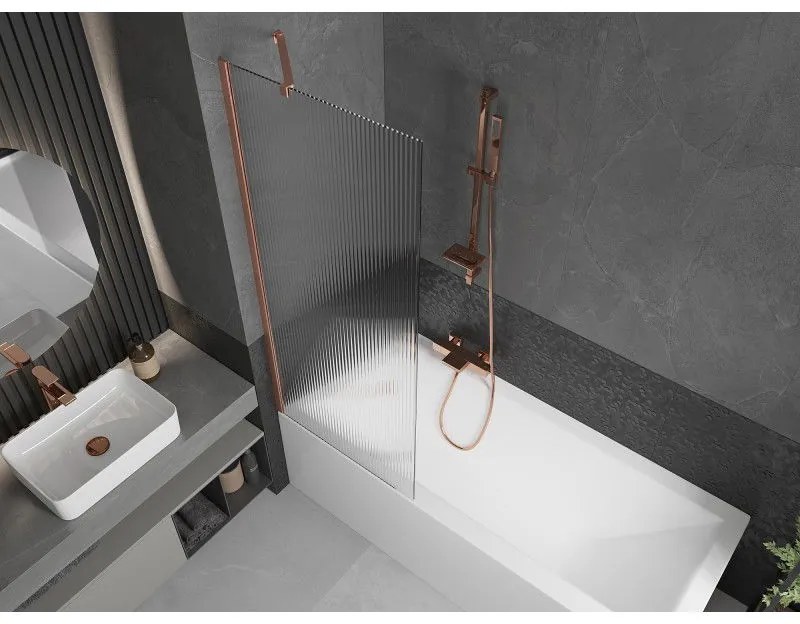 Mexen Next, 1-krídlová vaňová zástena 70 x 150 cm, 6mm sklo Ribs, medená matná, 895-070-000-00-09-65