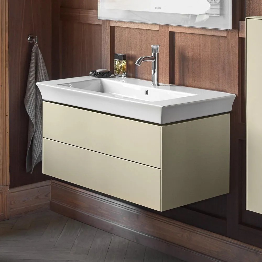 DURAVIT White Tulip závesná skrinka pod umývadlo, 2 zásuvky, 984 x 458 x 410 mm, dub prírodný masív/grafit vysoký lesk, WT43420H5H1