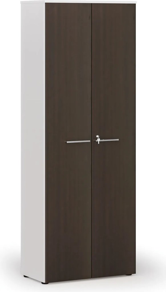 Kancelárska skriňa s dverami PRIMO WHITE, 800 x 420 x 2128 mm, biela/wenge