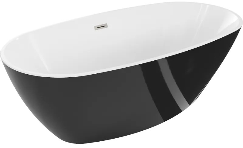 Mexen Eris, voľne stojaca vaňa 155 x 80 cm, biela-čierna, brúsená oceľ prepad, 53441558075-97