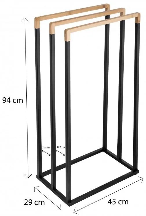 Erga Bila, 3-ramenný vešiak na uteráky na postavenie 45x29x94 cm, čierna matná-hnedá, ERG-YKA-P.BILA3-BLK