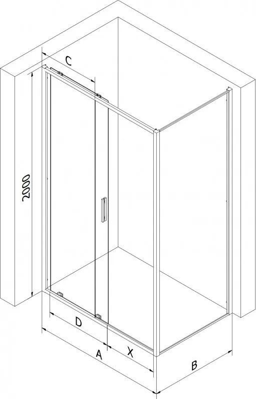 Mexen Exo, posuvný sprchový kút 150 x 110 cm, číre sklo, čierny profil, 8151-150-110-70-00
