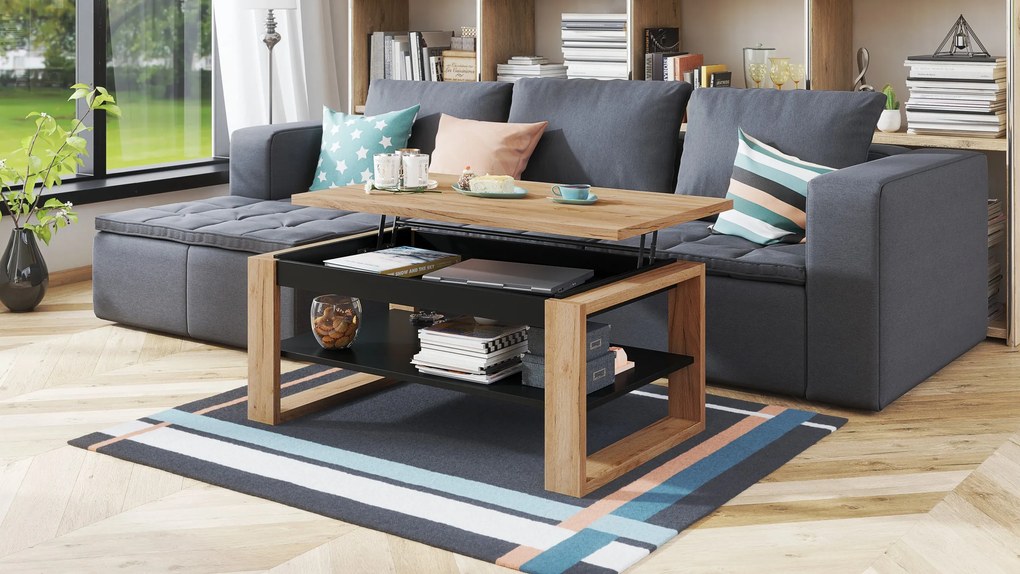 NUO zlatý dub / čierny, konferenčný stolík