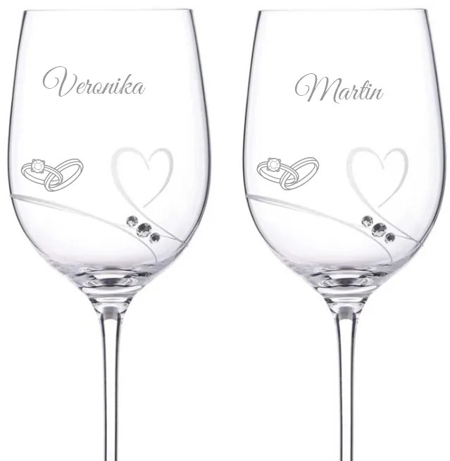 Dekorant Svadobné poháre na biele víno Romance s kamínky Swarovski PRSTIENKY