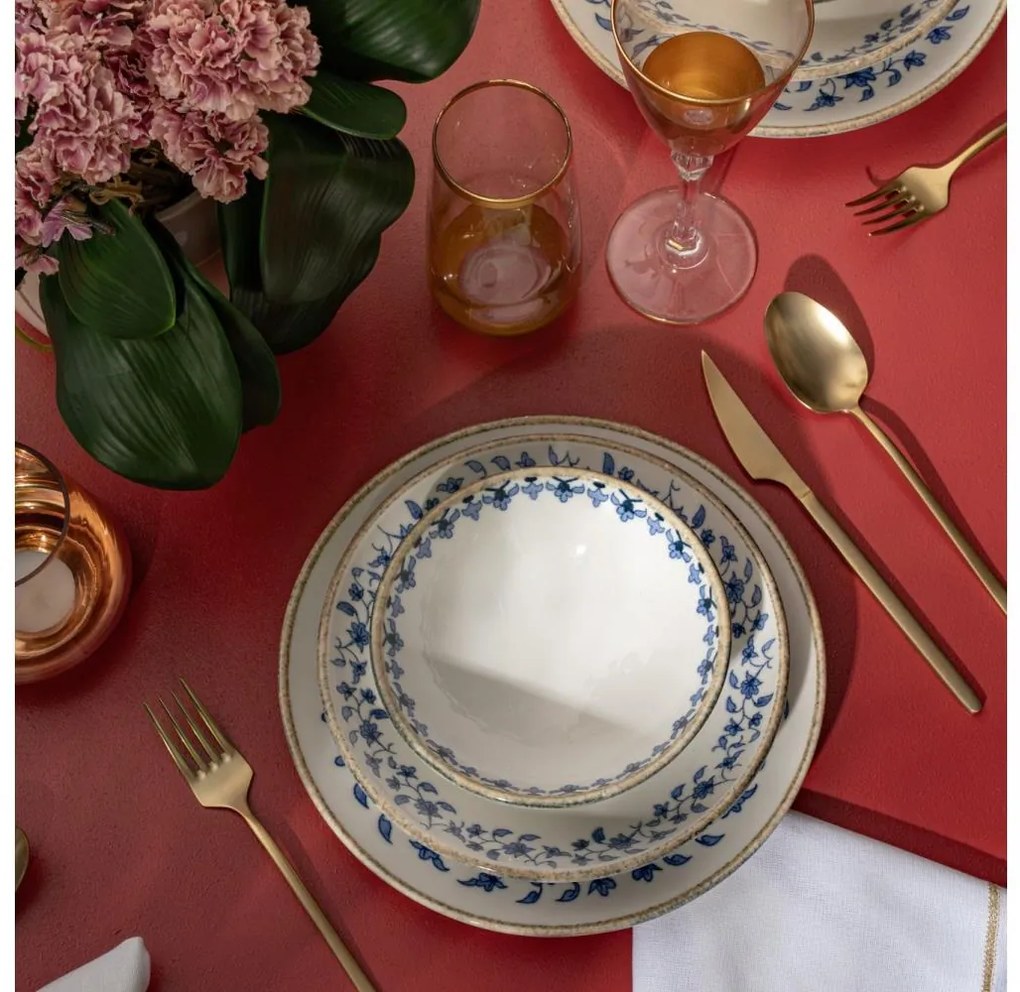 Sada jedálenského riadu 18 ks, biela/modrá, porcelán