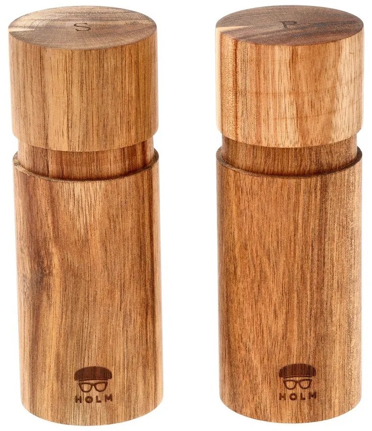 Drevená súprava mlynčekov na korenie a soľ 2 ks v prírodnej farbe – Holm