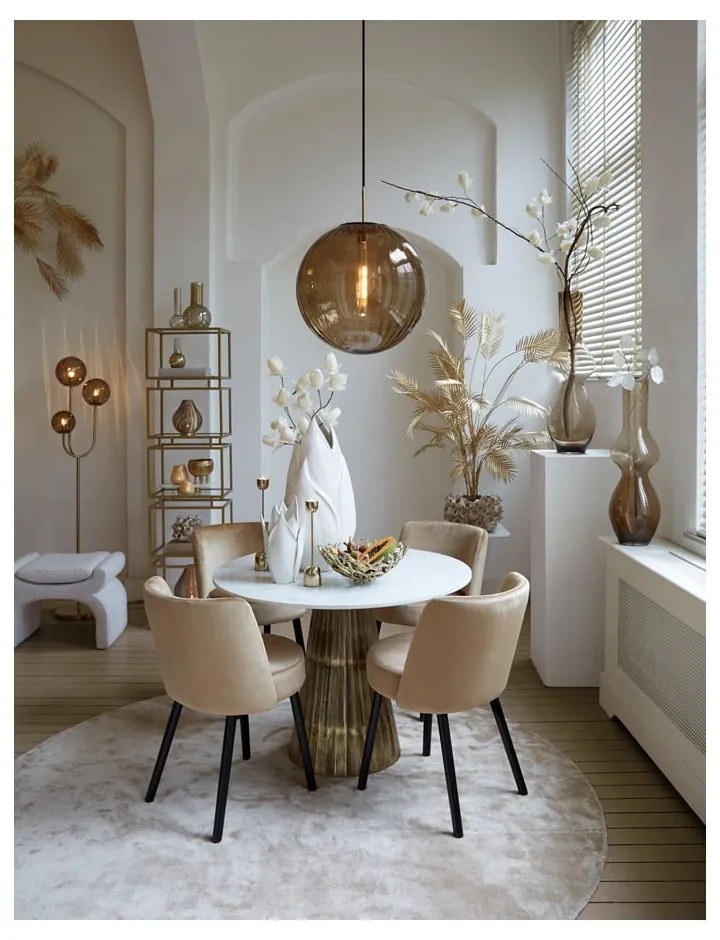 Okrúhly jedálenský stôl v bielej a bronzovej farbe s doskou v dekore mramoru ø 100 cm Leyda – Light & Living