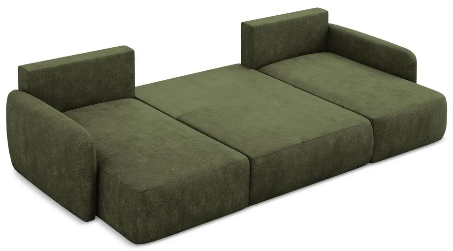 Zelená ženilková rozkladacia/s úložným priestorom rohová pohovka (do tvaru "U") Lilo – Makamii