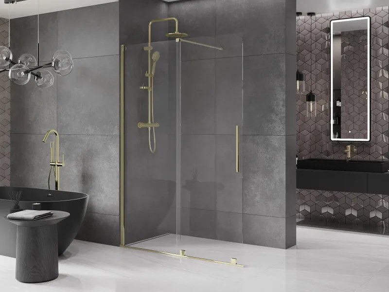 Mexen Velar, posuvné dvere do otvoru typ Walk-In 160 cm, 8mm číre sklo, zlatá lesklá, 871-160-000-03-50