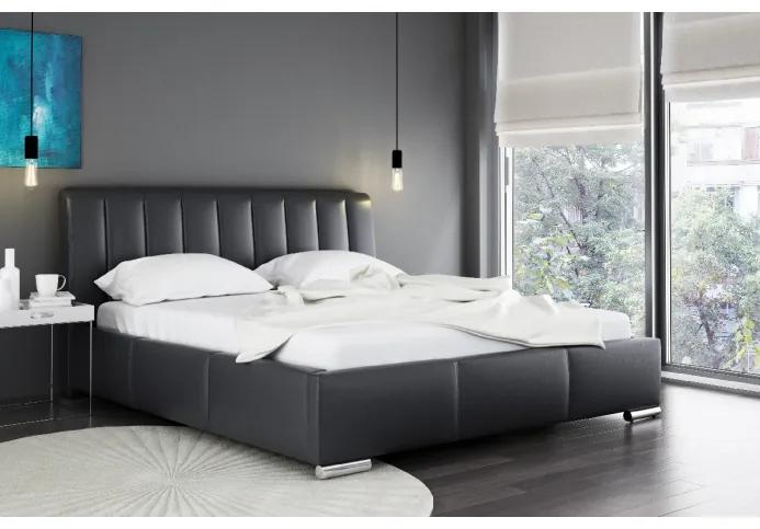 Elegantná posteľ Malone s vysokým čelom a úložným priestorom čierna eko koža 160 x 200