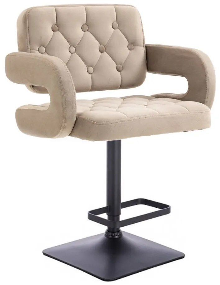 LuxuryForm DESIGN Barová stolička ADRIA VELUR na čiernej hranatej podstave - latte