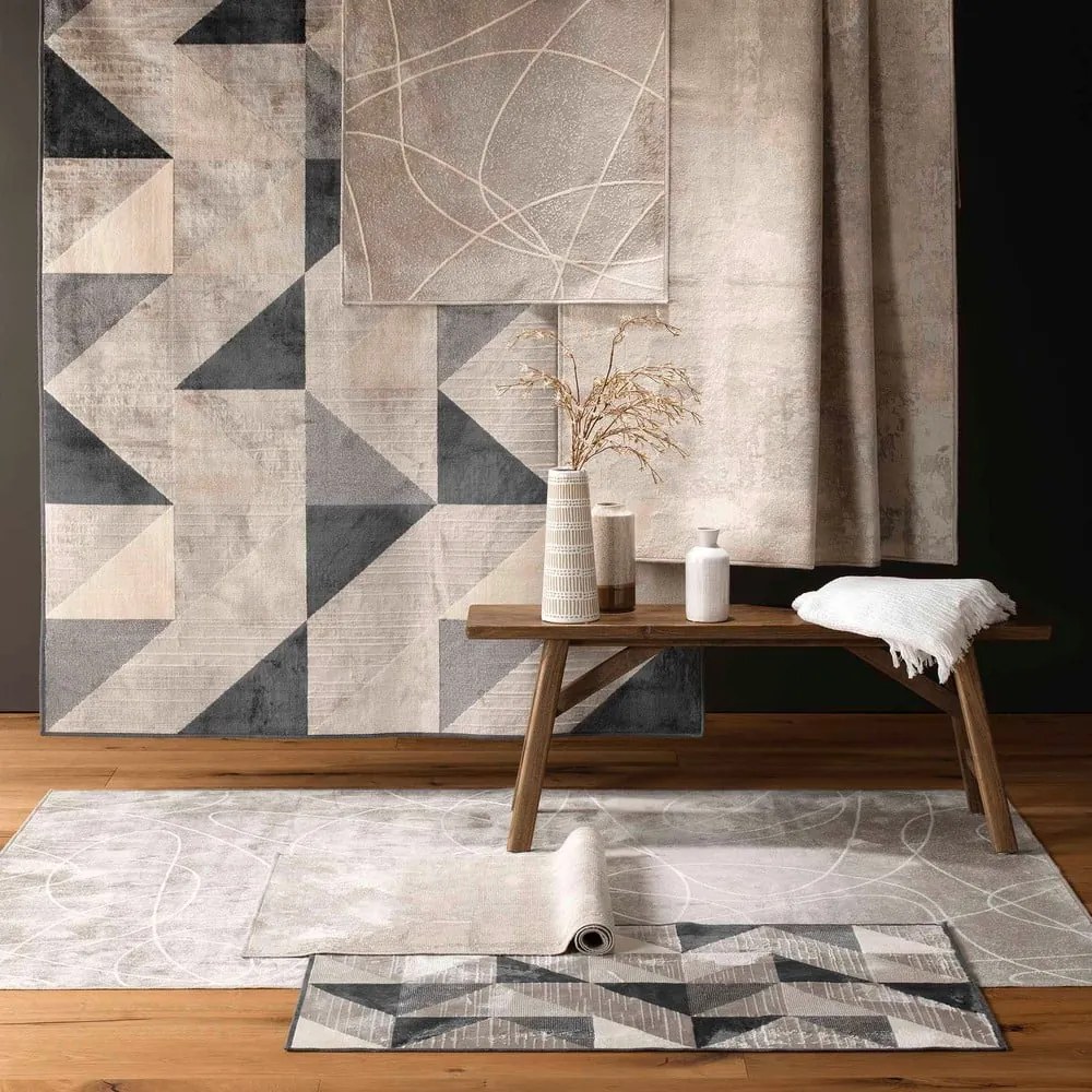 Sivo-béžový koberec s prímesou bavlny 68x110 cm Graphic – douceur d'intérieur
