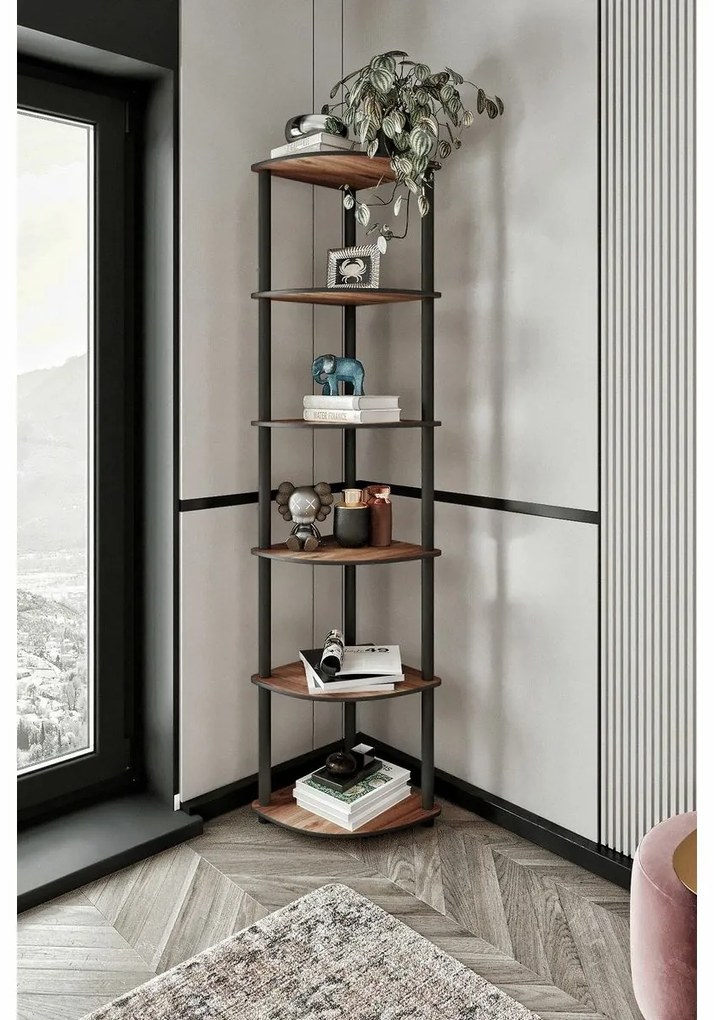 Regál Corner Walnut, 6 polic