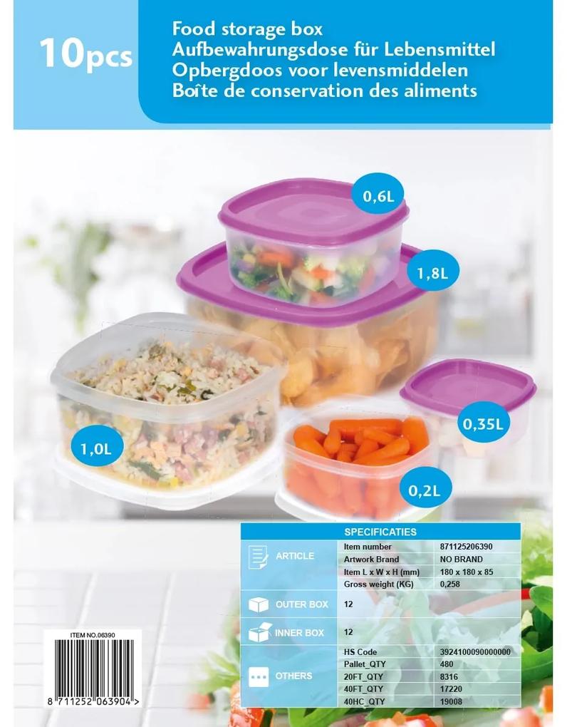EDCO Sada plastových dóz na potraviny, fialová, 10 ks