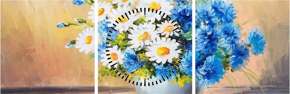 Maľovaný obraz vázy kvetín (s hodinami) (90x30 cm)