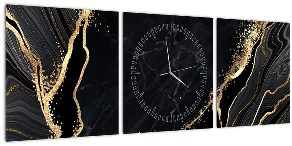 Obraz zlaté abstrakcie (s hodinami) (90x30 cm)