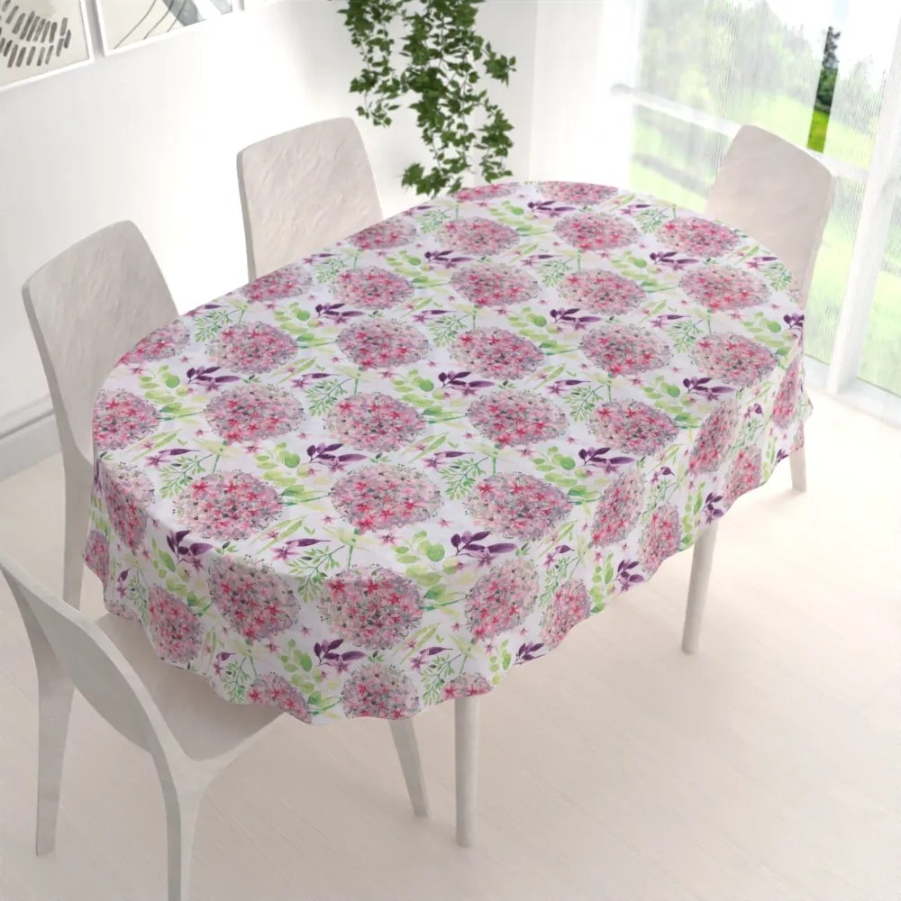 Biante Bavlnený oválny obrus Sandra SA-385 Ružové cibuľové kvety na bielom 120x180 cm