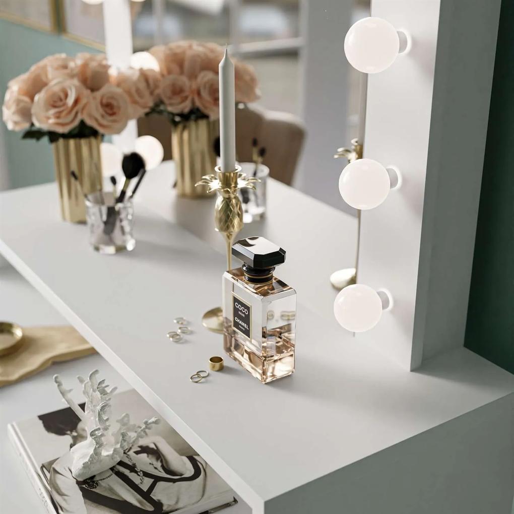 Toaletný stolík CADY so zrkadlom biely lesk + osvetlenie