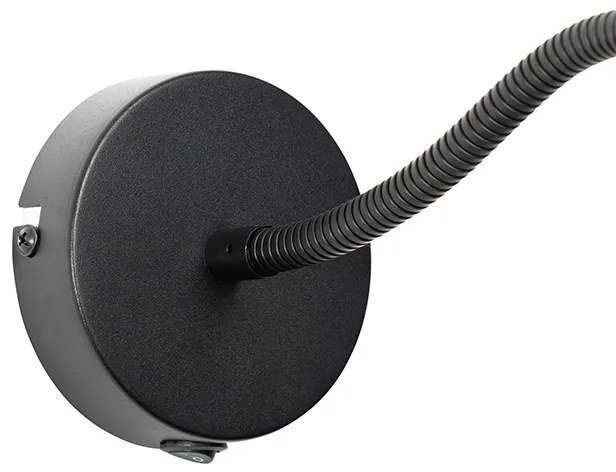 Nástenná lampa čierna s tienidlom čiernym vypínačom a flexibilným ramenom - Merwe